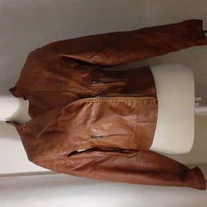 Honey Brown Cognac Faux Leather Moto Jacket Jou Jou Small